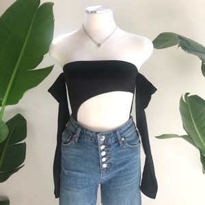 Black off-shoulder cutout bodysuit